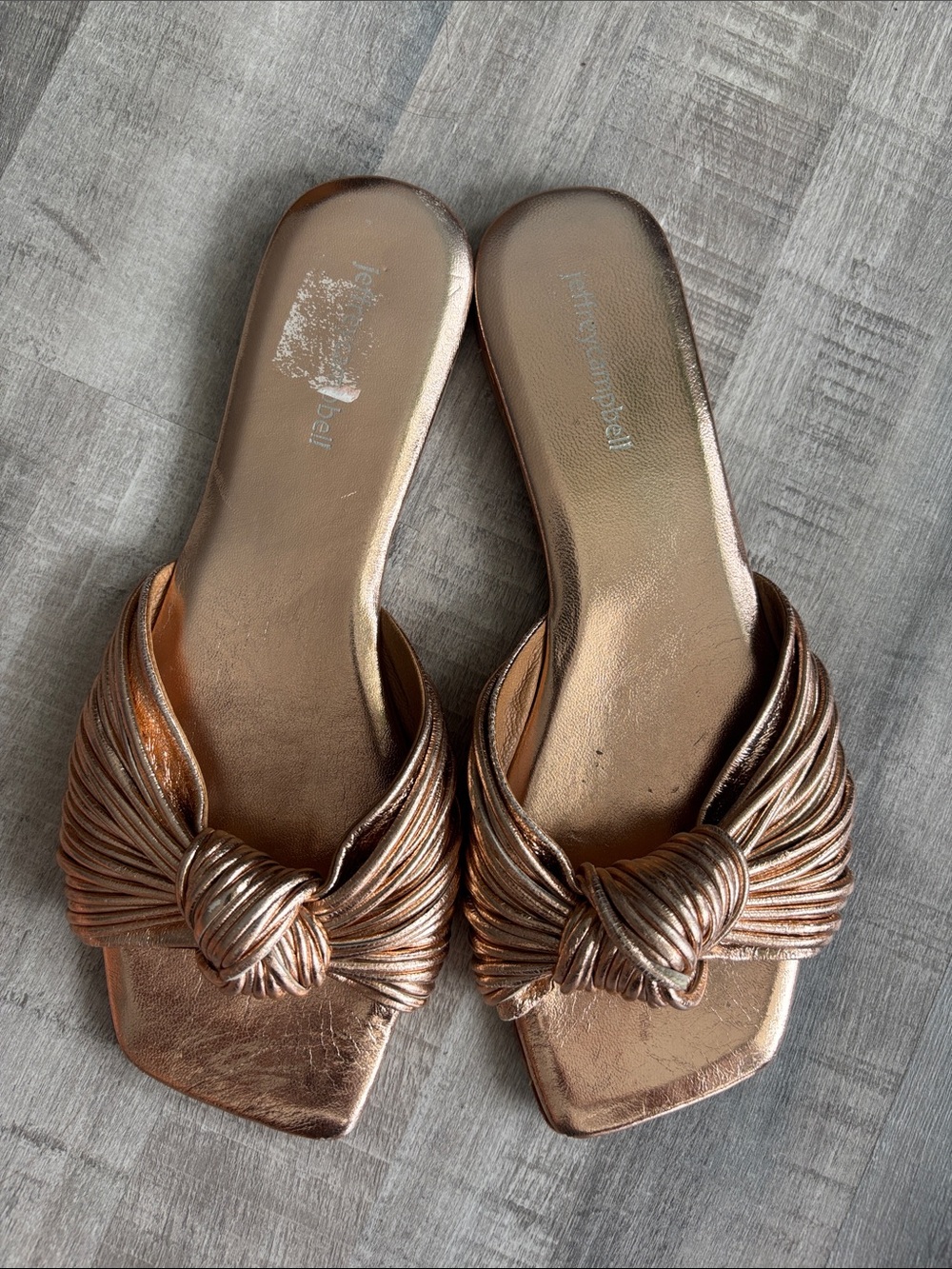Jeffrey Campbell Metallic Rose Gold Knotted Slip-On Mules